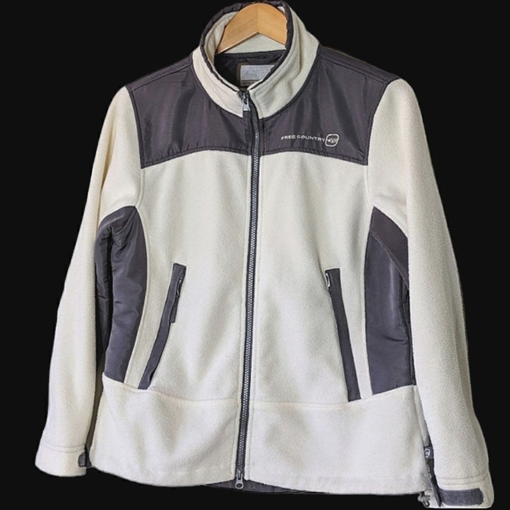 Vintage Free Country Ivory Grey Poly Fleece Liner Zip Up Jacket size M